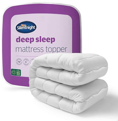 Silentnight Deep Sleep Luxury Mattress Topper - Soft Supportive Comfortable Durable Bed Topper with Easy Fit Elasticated Straps - Quilted Wavy Stitch Cover - Hypoallergenic & Machine Washable, Single