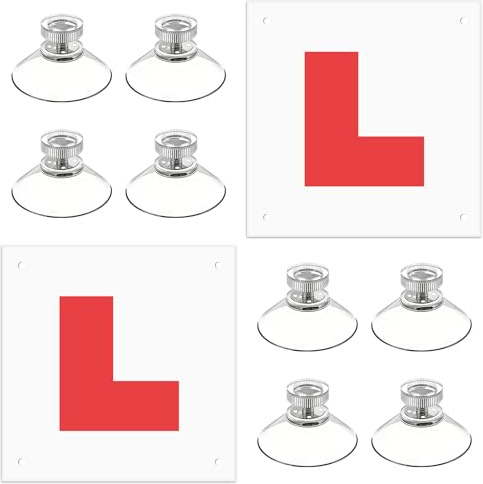 2 Pack L Plates Magnetic for Car UK Learner Driver Plate Easy to Install and Remove Waterproof Scratching Painting off with 8 Suction Cups 2 Magnetic L Plates for Night Driving Practice