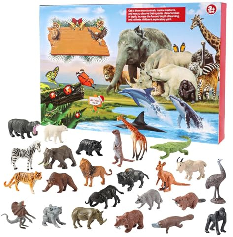 Calendario de Adviento de Navidad, decoración de mesa con presentación, calendario animal para cuenta regresiva de Navidad, para adolescentes, coleccionistas, oficina y