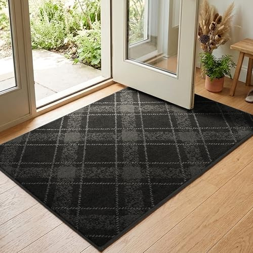 COSY HOMEER Front Door Mat Indoor 80x120 cm, Rolling-up Package No Creases, Non-Slip Dirt Trapper Entryway Rugs, Washable Low Profile Welcome Floor Mats, Grey