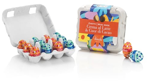 Venchi - Confezione Portaovetti Medio con 12 Ovetti di Cioccolato Assortiti, 130 Gr, Crema al Latte e Extra Fondente 75%, Senza Glutine, Collezione Primavera Venchi, Idea Regalo