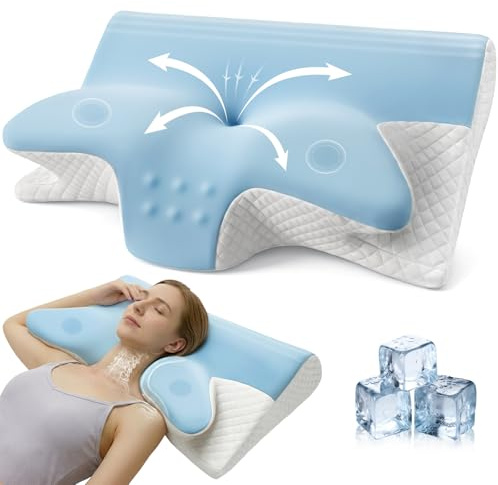 Honfay Almohada cervical ergonómica 2 en 1 de espuma viscoelástica