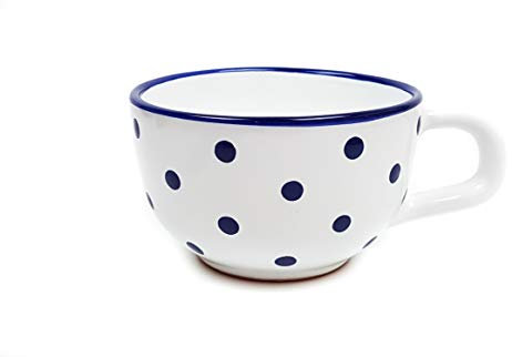UNGARNIKAT Tasse à thé Jumbo en céramique blanche avec pois bleus foncés peints à la main