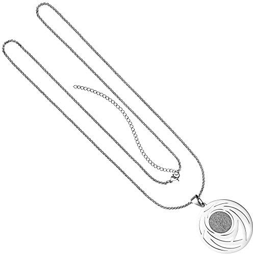 Jobo Damen Collier Kette mit Anhänger rund Edelstahl mit Glitzer-Effekt 80 cm verkürzbar