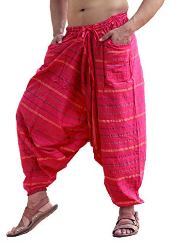 SARJANA HANDICRAFTS Men's Cotton Harem Dance Yoga Alibaba Hippie Pants (Free Size, Pink)