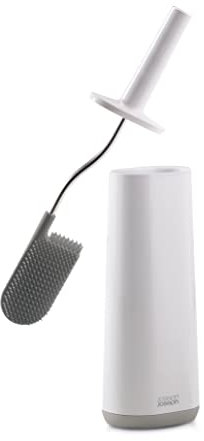 Joseph Joseph Flex - Smart Hygienic Silicone Toilet Brush with Holder Set, flexible anti-drip, anti-clog deep clean head - White/Grey