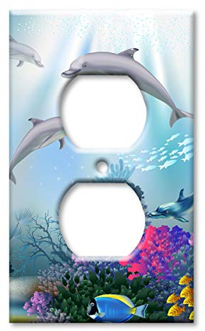 Art Plates - Electrical Outlet Cover Decorative Metal Wall Plate - Switch Plate - Dolphins - (Made in USA)