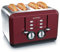 Arendo - Automatik Toaster 4 Scheiben - Edelstahlgehäuse - bis zu vier Sandwich und Toast-Scheiben - Bräunungsgrad 1-6 - Aufwärm- und Auftaufunktion - Krümelschublade - GS-zertifiziert - rot