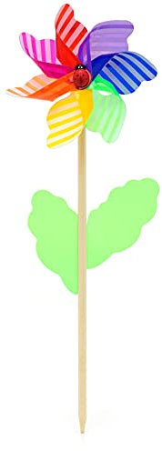 45cm Stripped Garden Windmill Outdoor Pinwheel | Wooden Rainbow Wind Spinner | Flower Bed Ornament Garden Decorations