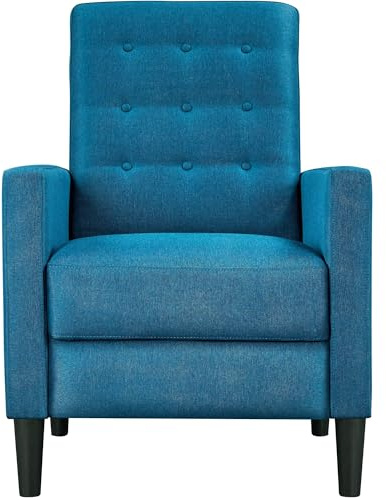 Yaheetech Blue Fabric Recliner Armchair Adjustable Reclining Chair Upholstered Single Sofa Armchair with Soft Padded Seat for Living Room Bedroom