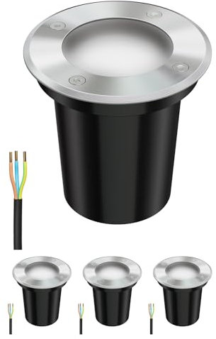 ledscom.de 4 st. markinbyggnadslampa BOLI för utomhusbruk, IP67, rostfritt stål, frostad, rund, 108mm Ø inkl. LED-lampa 450lm vit