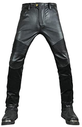 ORANDESIGNE Pantalons en Cuir De Moto pour Hommes, Pantalons en Cuir pour Hommes, Pantalons De Moto Sexy pour Motards, Coupe-Vent Et Imperméable E Noir XXL