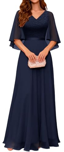 Dresstells Balklänning dam, lång aftonklänning, elegant, för bröllop, med korta ärmar, marinblå, 3XL