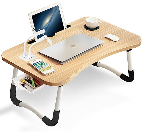 Warmiehomy Laptop Bed Table, Portable Laptop Desk with Foldable Legs & Cup Slot,Foldable Laptop table for Sofa,Multifunctional Laptop Bed Tray,Working on Bed