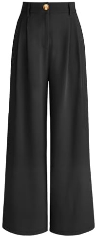 AUTOMET Wide Leg Dress Pants Womens Work Business Casual Palazzo Summer Flowy High Waisted Trousers Slacks 2026 Fashion Suit Pant Dressy Outfits Office Professional Clothes Black L