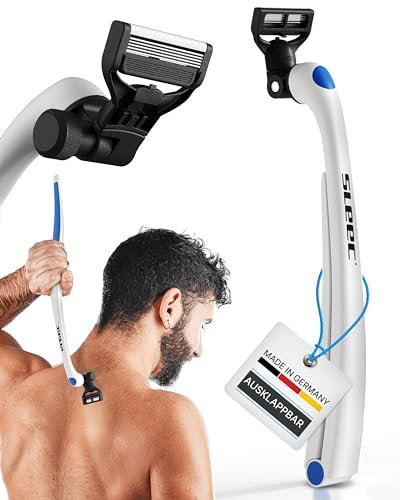 SLEEC Rückenrasierer Herren, Haarentfernung für Rücken, Brust & Beine, Back Shaver, Body shaver für Männer inkl. 4x Ersatzklingen, Rückenhaarentferner Weiß/Hellblau