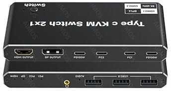 Switch KVM USB-C 2 in 1 con uscita 8K@60Hz 4K@120Hz, per Windows 11/10/8/7/Vista/XP, Mac OS X 10.9, compatibile con Thunderbolt 3 e Thunderbolt 4