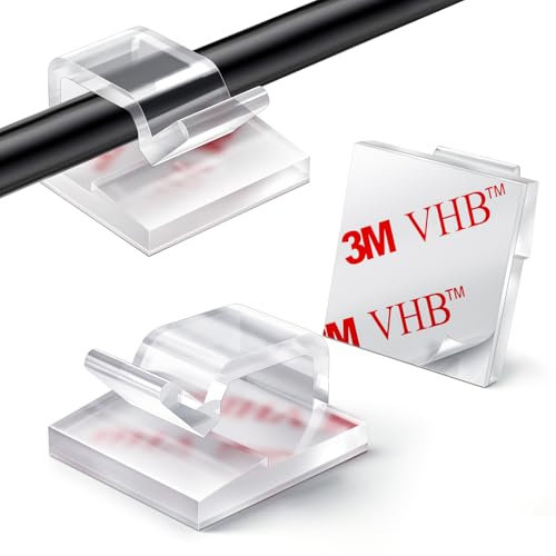 KGROTE 100 Stück Kabelhalter, Kabelführung Organizer Kabelclips Selbstklebend Outdoor Kabelklemmen, Kabel Haken Draht Halter für Kabelmanagement - Kabelbefestigung Lichterkette (Transparent, Mittel)