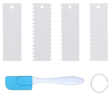 4 rascadores de crema con 1 espátula de silicona azul cielo, alisador de crema de mantequilla, rascador de plástico, espátula lisa para tartas y crema de mantequilla y glaseado