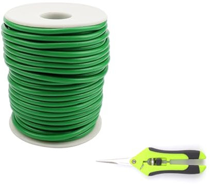 LERANXIN Alambre de Atar Verde Recubierto, 3,5 mm x 20 m Filo Floral Verde en Goma, Soporte de Planta en Goma Verde, con Tijeras de Jardín, para Atar Plantas, Flores y Arbustos