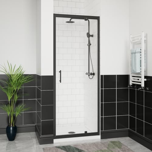 Aquariss Black Pivot Alloy Hinge Shower Door Enclosure 6mm Clear Self Clean Glass Screen Cubicle Reversible 760mm