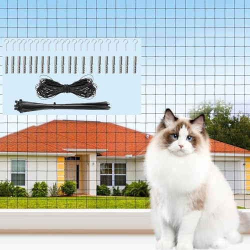 Caiyloxn Cat Net for Balcony, 6 x 3 m, Cat Grid Window, No Drilling, Balcony Net, Cat Protection for Securing Balcony, Windows, Fences