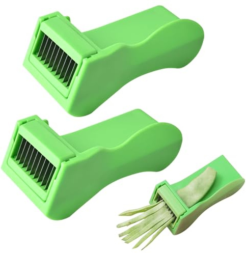 Runner Bean Slicer and Stringer UK, 2 Pcs Mini Runner Bean Cutter Multi-Functional Pepper Green Bean Slicer Stainless Steel Blade, Kitchen Slicer Tool Gadget for Vegetable, Manual Food Slicers (Green)