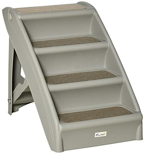 PawHut Escalier pour Chien Pliant à 4 marches antidérapantes, escalier pour Animaux Portable en Plastique, Charge 10 kg, pour Chiots, Chats et Animaux âgés, 62 x 38 x 49,5 cm, Gris