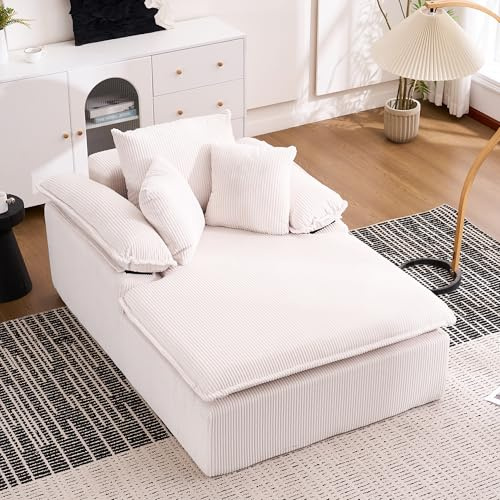 Lazy Bubble soffa – 46 cm hög relaxsoffa utan montering, modern manchestersoffa med mjuka vadderade armstöd, inomhus loungefåtölj för vardagsrum, läshörn och kontor, molndesign (White-Corduroy)