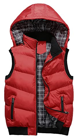 Smanicato Uomo Invernale Piumino Caldo Gilet Imbottito Leggero Giubbotto Piumini Senza Maniche Elegante Giacca Trapuntata con Cappuccio e Zip Oversize Abbigliamento Autunnale Caccia Rosso XXL