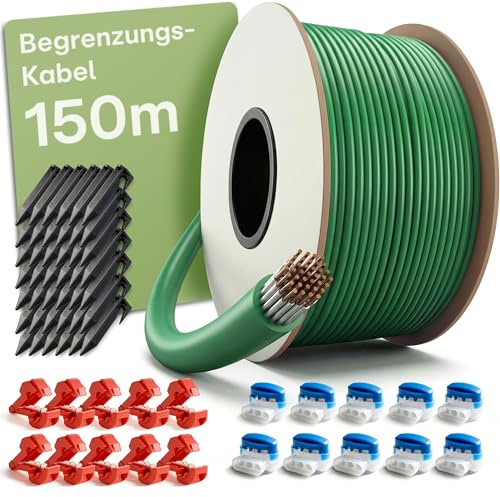 Praknu Begränsningskabel Robotgräsklippare Set (150 m) – Kabel och Tråd för Robotgräsklippare – Inkluderar 150 m Kabel, Markspik & Vattentäta Kabelkopplingar