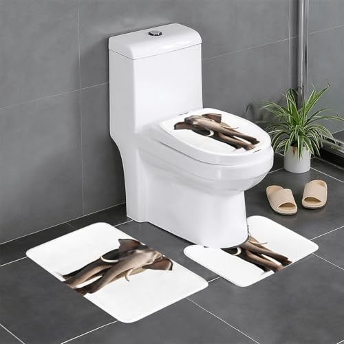 Juego de 3 alfombrillas antideslizantes para baño, 24 x 16 pulgadas, diseño de elefante de pie, ovaladas y rectangulares para inodoro, tocador y baños