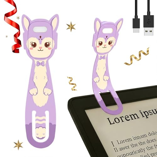 Hoxutym Rechargeable Kids Book Light, Cute Bookmark Reading Light for Kids, Dimmable Portable LED Book Light for Reading in Bed, Eye-Caring Bedtime Reading Lamp for Children & Travel, Purple