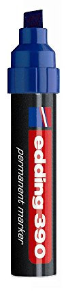 Edding Pennarello Permanente 390, 1 Pennarello, Punta smussata da 4 a 12 mm, Colore Blu, ad Asciugatura Rapida, Resistente all'Acqua e allo sfregamento, per Cartone, plastica, Legno, Metallo, Vetro