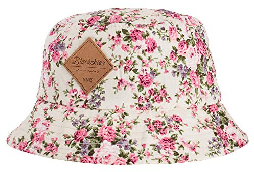 Blackskies® Sakura Bucket Hat Unisex Sonnenhut Fischerhut Weiß mit Kirschblütenmuster