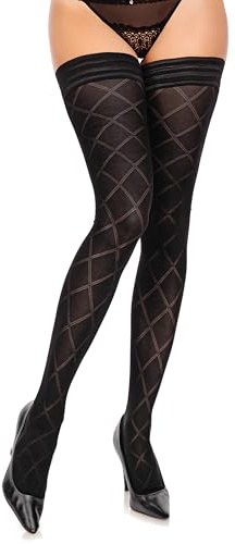 GLAMORY Venus50 Diamond Patterned Hold-up Thigh Highs Black 2XL