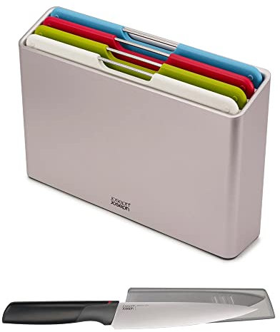 Joseph Joseph Juego de tablas de cortar de 4 piezas con estuche Foliostorage y cuchillo Elevate GRATIS