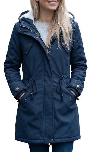 YYNUDA Womens Winter Hooded Coat Fleece Jacket Warm Ladies Coat Long Sleeve Parka Coat