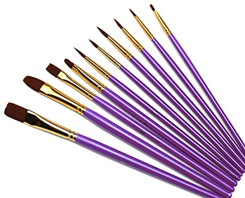 SyiXute 10 Pezzi Pennelli da Pittura,Pennelli per Dipingere di Nylon per Dipingere,Pittura Acrilica,Acquerello,Artista Pennello Set,Porpora