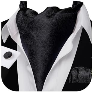 Barry.Wang Herren Krawatten-Set aus Seide, Paisleymuster, gewebt, Paisleymuster, modisches Design, Schwarze Blume, Einheitsgröße