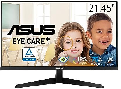 ASUS VY229Q Monitor Eye Care da 22” pollici (21.45) FHD (1920 x 1080), IPS 75Hz, Tempo di Risposta 1ms, FreeSync, Color Augmentation, Rest Reminder, Filtro Luci Blu, Anti-sfarfallio, DisplayPort, Nero