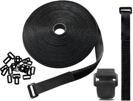 Hazarox 5m Avec 25 Boucles Attache de serre-câbles refermables Sangle de Fixation à Crochet Pour la Gestion des Câbles (5m x 2cm, Noir)