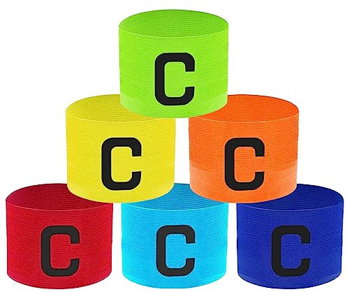 RobLuX 6 Stück Kapitänsbinde,Kapitänsbinde Fußball, Einfarbige Armbinde verstellbar, Kapitänsbinde Fußball für Erwachsene für Fußball, Rugby, Hockey Multisport