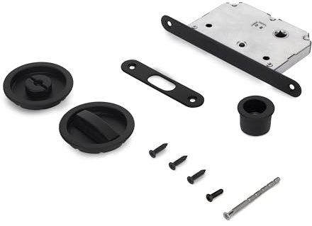 Emuca - Schlosssatz mit rundem Knebelgriff, Schloss für Schiebetür, Ø 57 mm, Stahl, schwarz