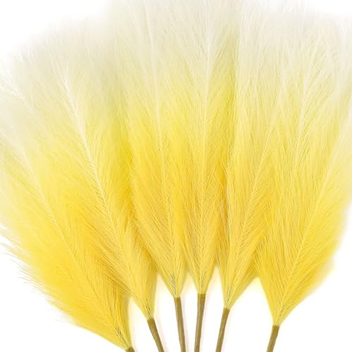 TENDER EPOCH 6 PCS Faux Pampas Grass Arrangement - 18/45cm Artificial Fluffy Pompous Grass Stems for Boho Chic Home and Wedding Decor (Yellow Gradient)