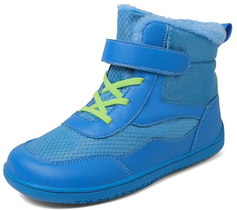 Kids Barefoot Winter Boots Wide Toe Boys Girls Walking Boots Anti-Slip Warm Faux Fur Lined Snow Boots,Blue,9UK Child