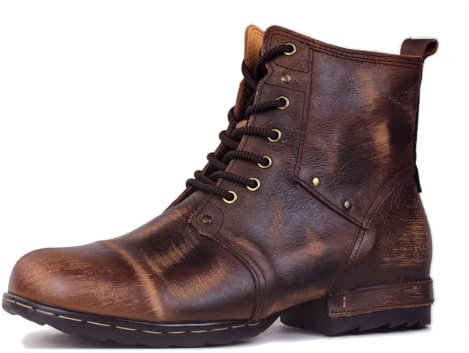 COWSDELLA Hombres Marrón Vintage Chukka Botas con cordones Motocicleta Casual Retro Cuero Vestido Tobillo Bota para Hombre Moda CD-6015-6-Vintage-Brown-10-R