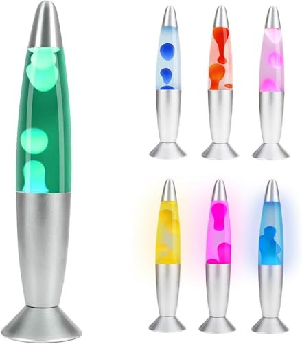 CELLUSTOP Lampada a lava a LED multicolore – Lampada Lava Razzo – Vetro robusto – Alluminio – Luce notturna a LED a movimento di cera – Flusso di lava costante – Luce LED multicolore – 7 colori