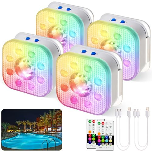 HL Luci per piscina, luci a LED sommergibili ricaricabili con telecomando, luce galleggiante magnetica impermeabile, faretto a batteria subacquea per piscine fuori terra/interrate, vasche