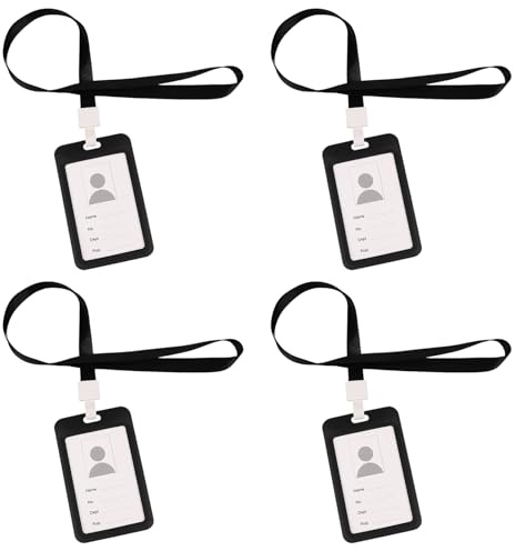 4 fundas deslizantes para tarjetas de identificación, con cordones, vertical, con ventana transparente, para llaveros, tarjetas de crédito, identificación, identificación de estudiante, color negro